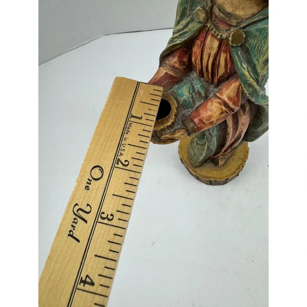 Vintage Hand Painted Angel Figurine Taper Candle Holder Rustic Wood Look Cherub